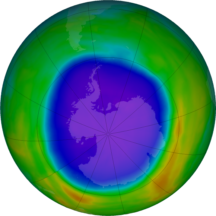 Antarctic ozone map for 26 September 2020